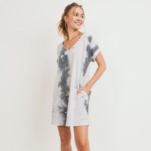 Charcoal Tie Dye Short Sleeve Dress